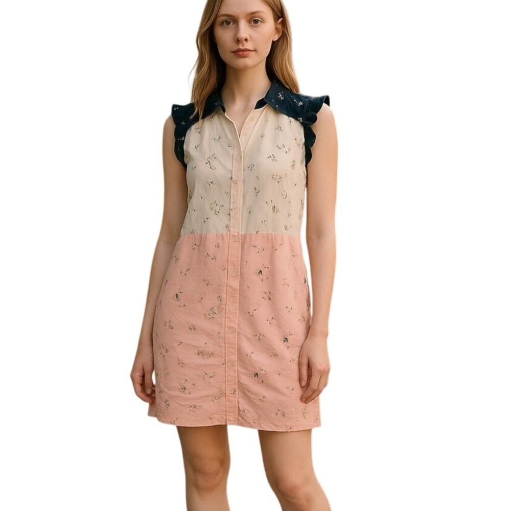 Marni Sleeveless Color Block Silk Cotton Button Front Dress Size 42